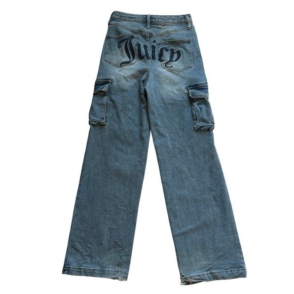 Juicy Couture Wide Legs Cargo Denim Jeans JUICY Size 7/28 - Picture 8 of 8
